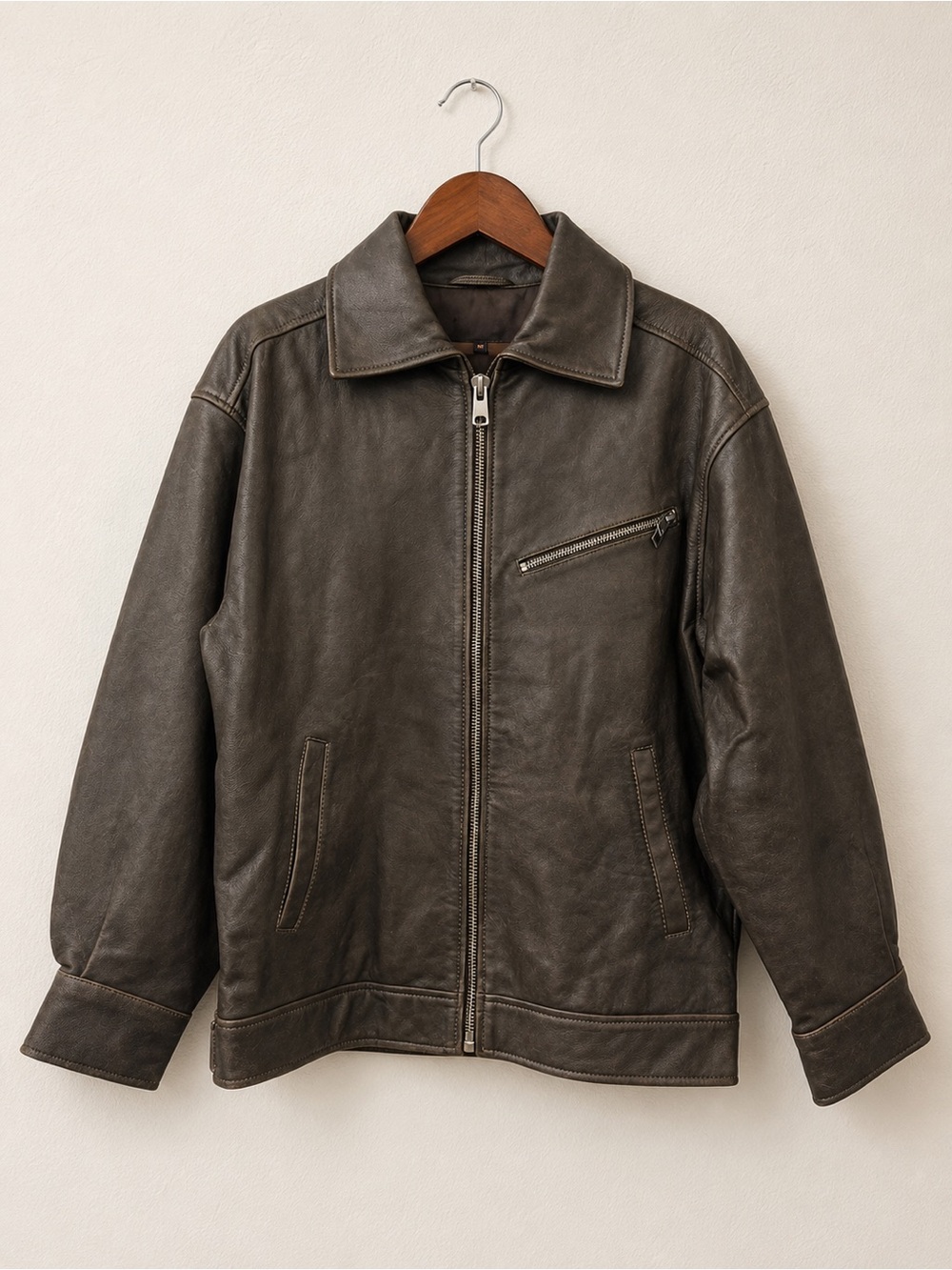 NWT Quince 100% Top Grain Leather Oversized Bomber Jacket Distressed Brown XS